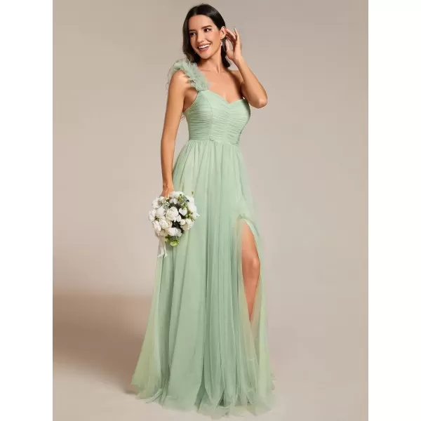 imageEverPretty Womens One Shoulder Sleeveless Pleated ALine Floor Length Bridesmaid Dresses 01911Mint Green