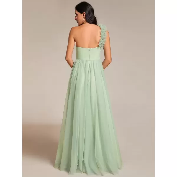 imageEverPretty Womens One Shoulder Sleeveless Pleated ALine Floor Length Bridesmaid Dresses 01911Mint Green