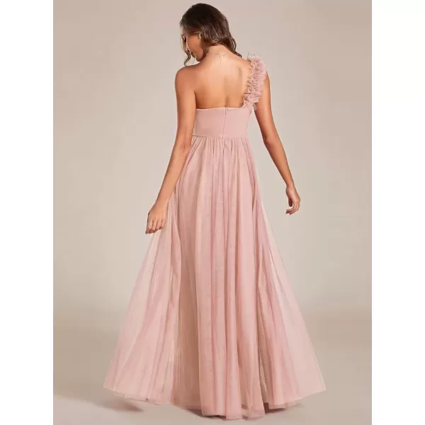 imageEverPretty Womens One Shoulder Sleeveless Pleated ALine Floor Length Bridesmaid Dresses 01911Pink