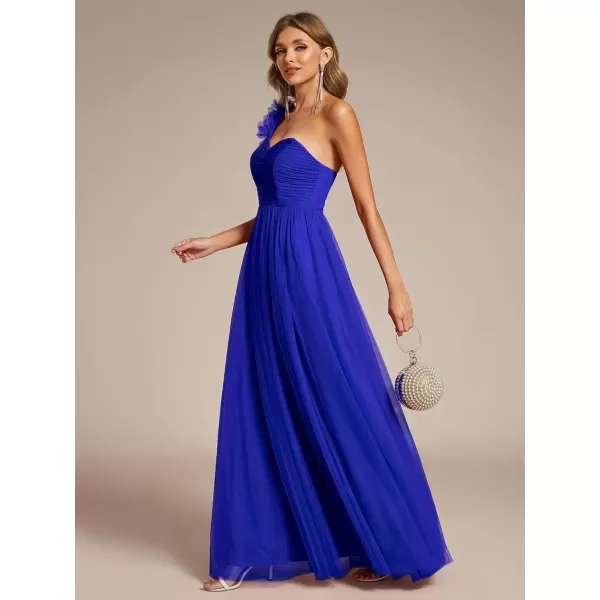 imageEverPretty Womens One Shoulder Sleeveless Pleated ALine Floor Length Bridesmaid Dresses 01911Sapphire Blue