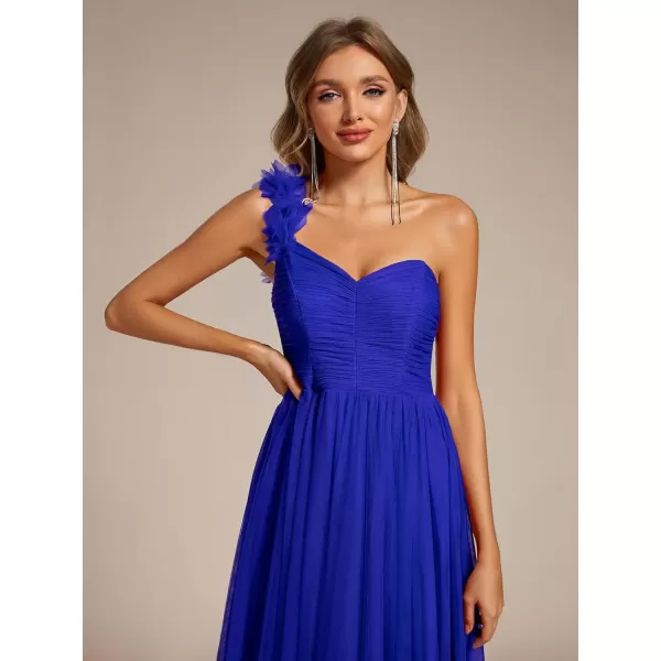 imageEverPretty Womens One Shoulder Sleeveless Pleated ALine Floor Length Bridesmaid Dresses 01911Sapphire Blue