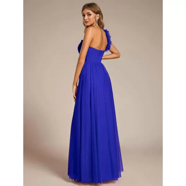 imageEverPretty Womens One Shoulder Sleeveless Pleated ALine Floor Length Bridesmaid Dresses 01911Sapphire Blue