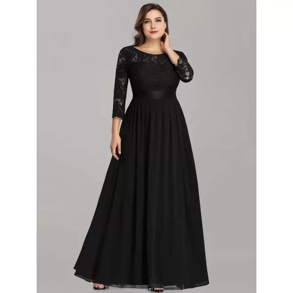 imageEverPretty Womens Plus Size ALine 34 Lace Sleeves Chiffon Long Maxi Formal Mother of The Bride Dresses 7412PZBlack