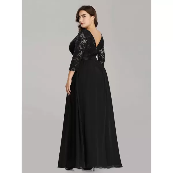 imageEverPretty Womens Plus Size ALine 34 Lace Sleeves Chiffon Long Maxi Formal Mother of The Bride Dresses 7412PZBlack