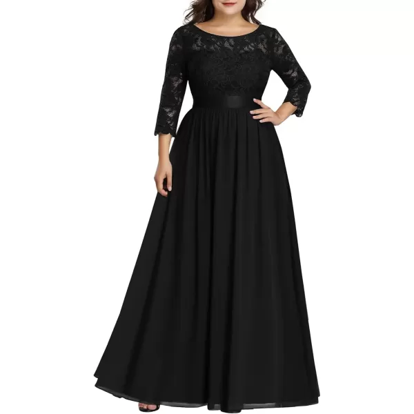 imageEverPretty Womens Plus Size ALine 34 Lace Sleeves Chiffon Long Maxi Formal Mother of The Bride Dresses 7412PZBlack