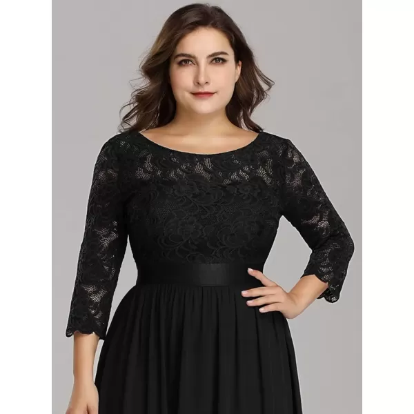 imageEverPretty Womens Plus Size ALine 34 Lace Sleeves Chiffon Long Maxi Formal Mother of The Bride Dresses 7412PZBlack