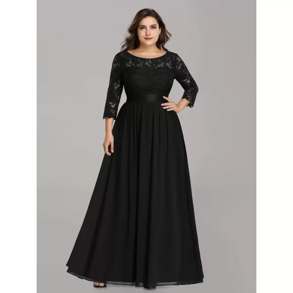 imageEverPretty Womens Plus Size ALine 34 Lace Sleeves Chiffon Long Maxi Formal Mother of The Bride Dresses 7412PZBlack