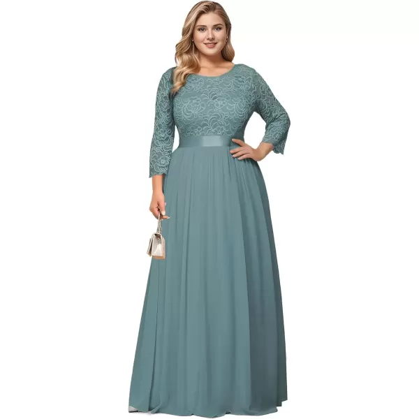 imageEverPretty Womens Plus Size ALine 34 Lace Sleeves Chiffon Long Maxi Formal Mother of The Bride Dresses 7412PZBlue