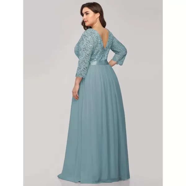 imageEverPretty Womens Plus Size ALine 34 Lace Sleeves Chiffon Long Maxi Formal Mother of The Bride Dresses 7412PZBlue