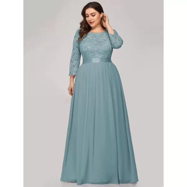 imageEverPretty Womens Plus Size ALine 34 Lace Sleeves Chiffon Long Maxi Formal Mother of The Bride Dresses 7412PZBlue