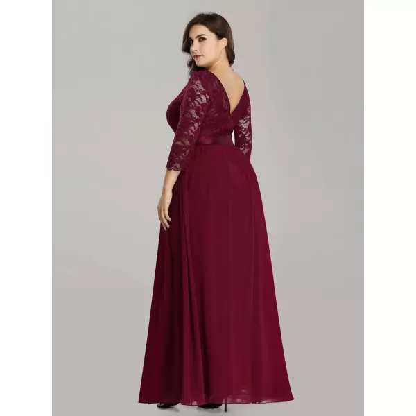 imageEverPretty Womens Plus Size ALine 34 Lace Sleeves Chiffon Long Maxi Formal Mother of The Bride Dresses 7412PZBurgundy