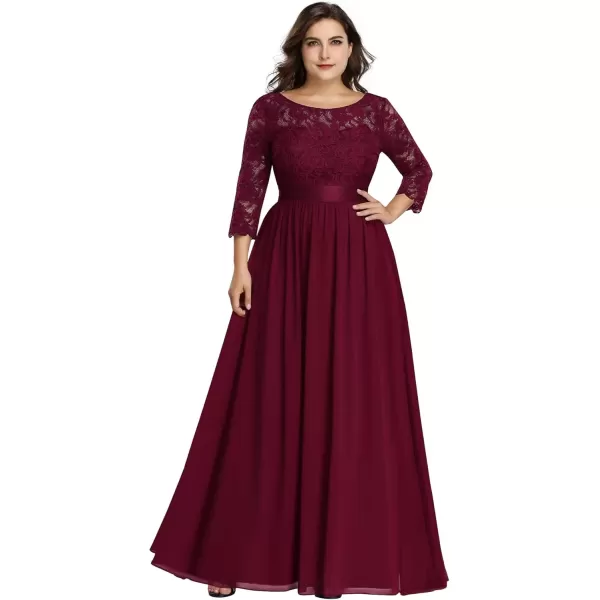 imageEverPretty Womens Plus Size ALine 34 Lace Sleeves Chiffon Long Maxi Formal Mother of The Bride Dresses 7412PZBurgundy