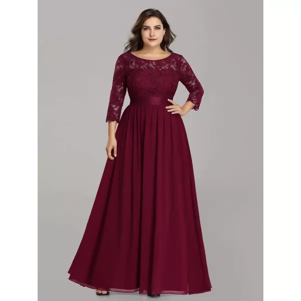 imageEverPretty Womens Plus Size ALine 34 Lace Sleeves Chiffon Long Maxi Formal Mother of The Bride Dresses 7412PZBurgundy