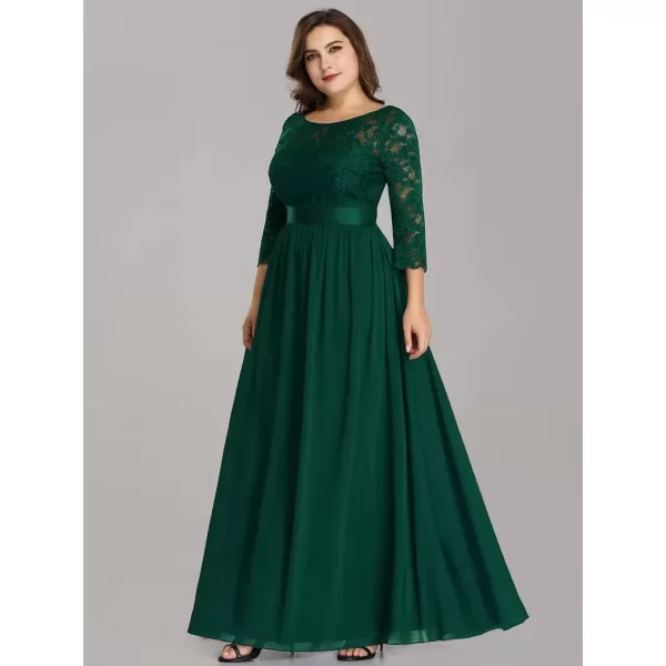 imageEverPretty Womens Plus Size ALine 34 Lace Sleeves Chiffon Long Maxi Formal Mother of The Bride Dresses 7412PZDark Green