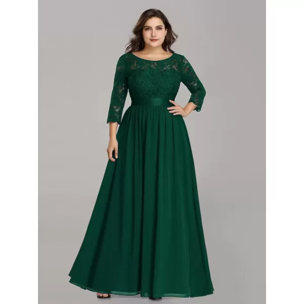 imageEverPretty Womens Plus Size ALine 34 Lace Sleeves Chiffon Long Maxi Formal Mother of The Bride Dresses 7412PZDark Green