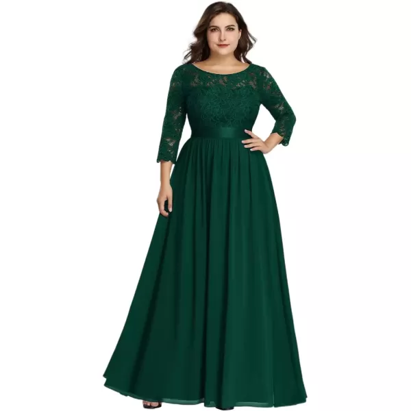 imageEverPretty Womens Plus Size ALine 34 Lace Sleeves Chiffon Long Maxi Formal Mother of The Bride Dresses 7412PZDark Green