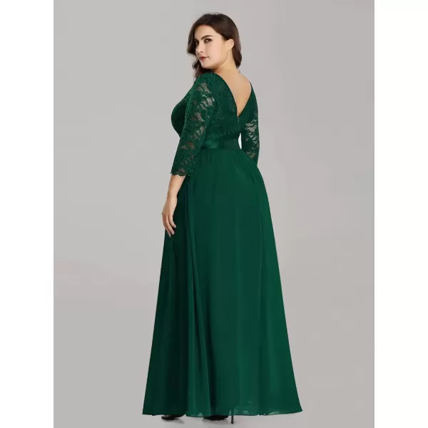 imageEverPretty Womens Plus Size ALine 34 Lace Sleeves Chiffon Long Maxi Formal Mother of The Bride Dresses 7412PZDark Green