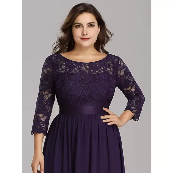 imageEverPretty Womens Plus Size ALine 34 Lace Sleeves Chiffon Long Maxi Formal Mother of The Bride Dresses 7412PZDark Purple