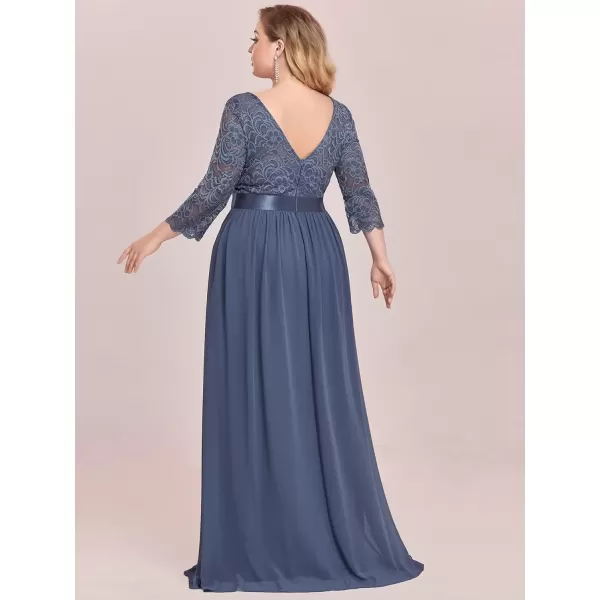 imageEverPretty Womens Plus Size ALine 34 Lace Sleeves Chiffon Long Maxi Formal Mother of The Bride Dresses 7412PZDusty Blue