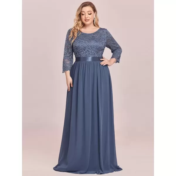 imageEverPretty Womens Plus Size ALine 34 Lace Sleeves Chiffon Long Maxi Formal Mother of The Bride Dresses 7412PZDusty Blue