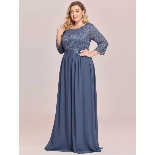 imageEverPretty Womens Plus Size ALine 34 Lace Sleeves Chiffon Long Maxi Formal Mother of The Bride Dresses 7412PZDusty Blue