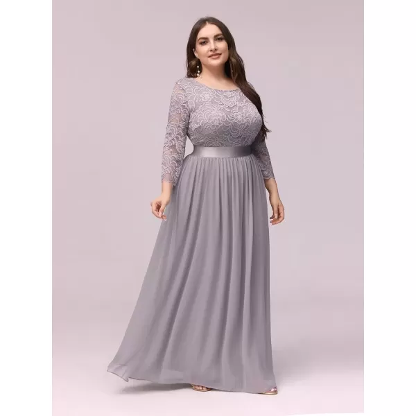 imageEverPretty Womens Plus Size ALine 34 Lace Sleeves Chiffon Long Maxi Formal Mother of The Bride Dresses 7412PZGrey