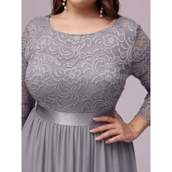 imageEverPretty Womens Plus Size ALine 34 Lace Sleeves Chiffon Long Maxi Formal Mother of The Bride Dresses 7412PZGrey