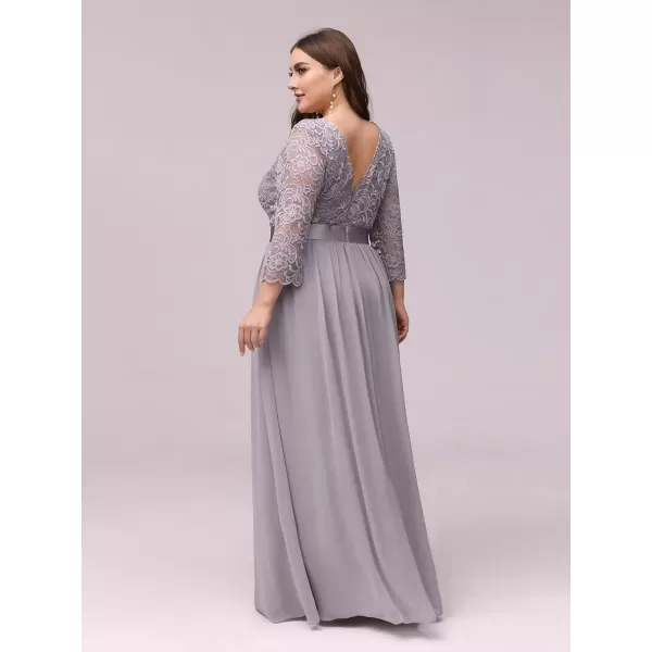 imageEverPretty Womens Plus Size ALine 34 Lace Sleeves Chiffon Long Maxi Formal Mother of The Bride Dresses 7412PZGrey