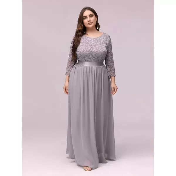 imageEverPretty Womens Plus Size ALine 34 Lace Sleeves Chiffon Long Maxi Formal Mother of The Bride Dresses 7412PZGrey