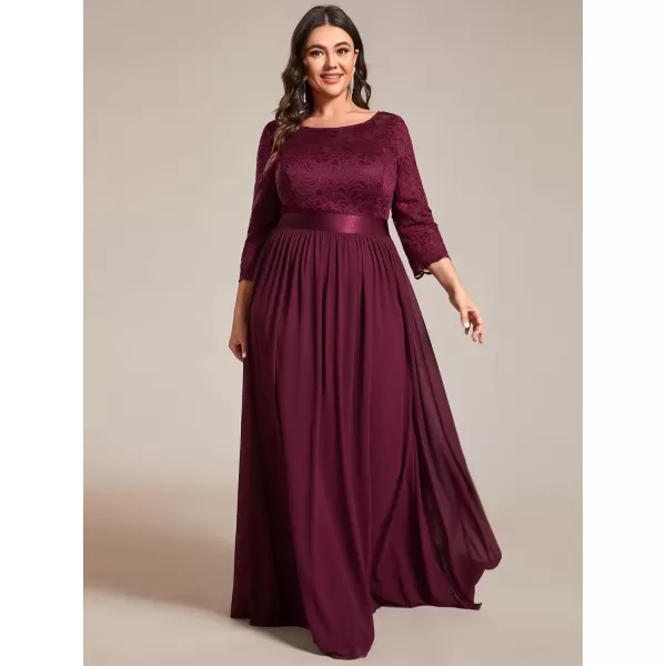 imageEverPretty Womens Plus Size ALine 34 Lace Sleeves Chiffon Long Maxi Formal Mother of The Bride Dresses 7412PZMulberry