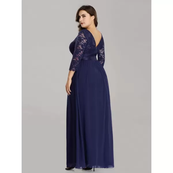 imageEverPretty Womens Plus Size ALine 34 Lace Sleeves Chiffon Long Maxi Formal Mother of The Bride Dresses 7412PZNavy Blue