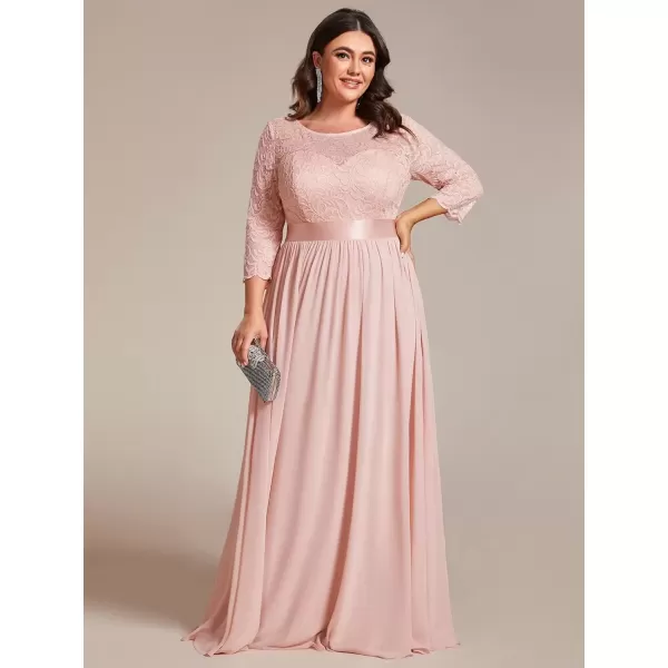 imageEverPretty Womens Plus Size ALine 34 Lace Sleeves Chiffon Long Maxi Formal Mother of The Bride Dresses 7412PZPink