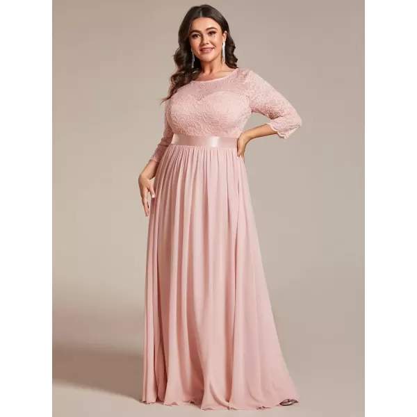 imageEverPretty Womens Plus Size ALine 34 Lace Sleeves Chiffon Long Maxi Formal Mother of The Bride Dresses 7412PZPink