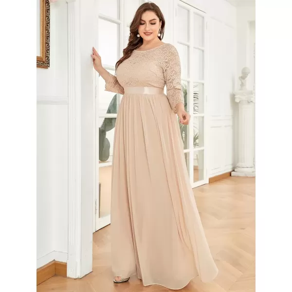 imageEverPretty Womens Plus Size ALine 34 Lace Sleeves Chiffon Long Maxi Formal Mother of The Bride Dresses 7412PZPink Blush