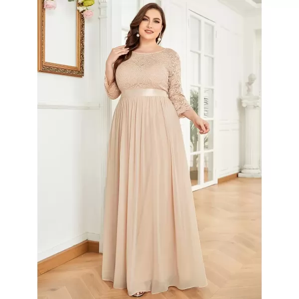 imageEverPretty Womens Plus Size ALine 34 Lace Sleeves Chiffon Long Maxi Formal Mother of The Bride Dresses 7412PZPink Blush