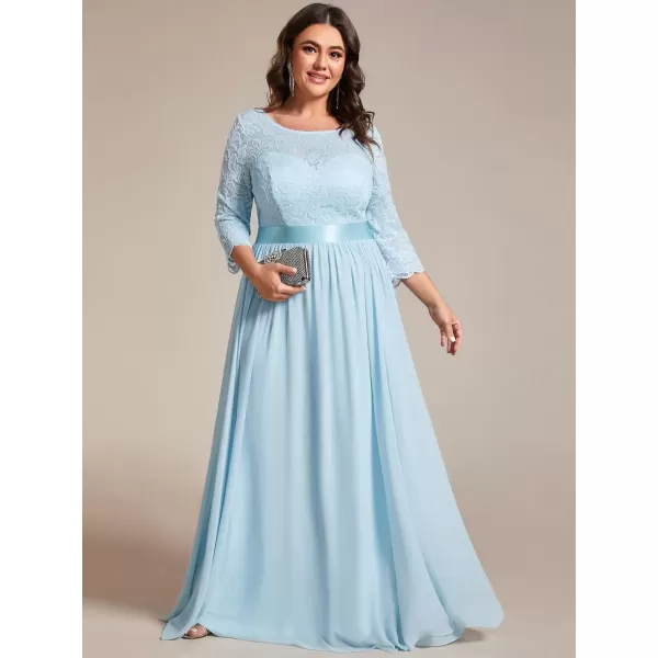 imageEverPretty Womens Plus Size ALine 34 Lace Sleeves Chiffon Long Maxi Formal Mother of The Bride Dresses 7412PZSky Blue