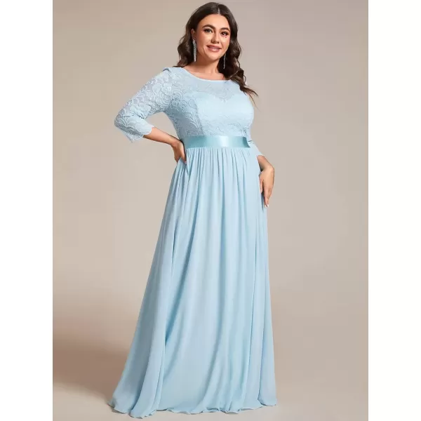 imageEverPretty Womens Plus Size ALine 34 Lace Sleeves Chiffon Long Maxi Formal Mother of The Bride Dresses 7412PZSky Blue