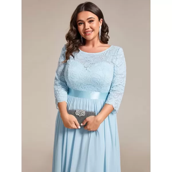 imageEverPretty Womens Plus Size ALine 34 Lace Sleeves Chiffon Long Maxi Formal Mother of The Bride Dresses 7412PZSky Blue