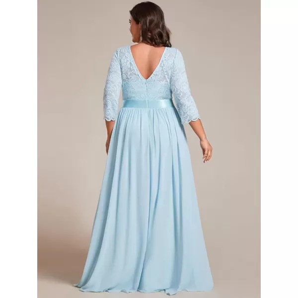 imageEverPretty Womens Plus Size ALine 34 Lace Sleeves Chiffon Long Maxi Formal Mother of The Bride Dresses 7412PZSky Blue