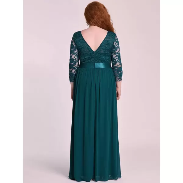 imageEverPretty Womens Plus Size ALine 34 Lace Sleeves Chiffon Long Maxi Formal Mother of The Bride Dresses 7412PZTeal