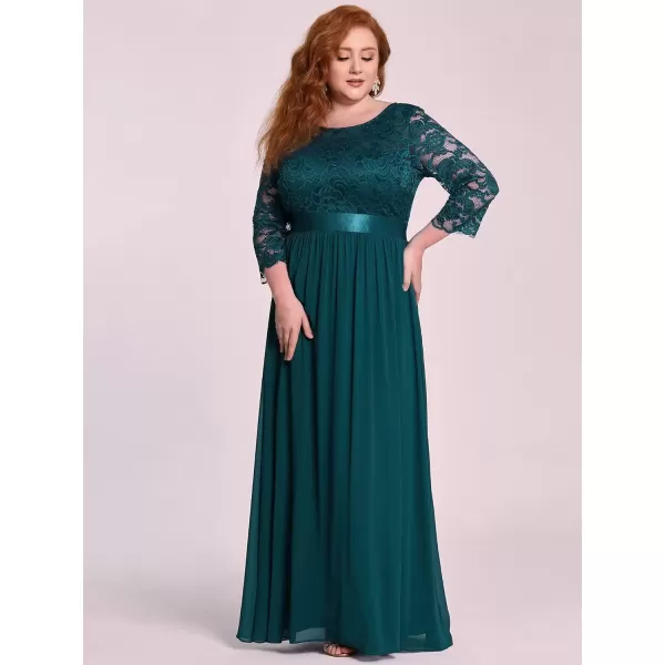 imageEverPretty Womens Plus Size ALine 34 Lace Sleeves Chiffon Long Maxi Formal Mother of The Bride Dresses 7412PZTeal