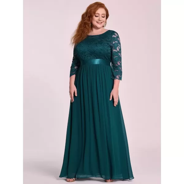 imageEverPretty Womens Plus Size ALine 34 Lace Sleeves Chiffon Long Maxi Formal Mother of The Bride Dresses 7412PZTeal