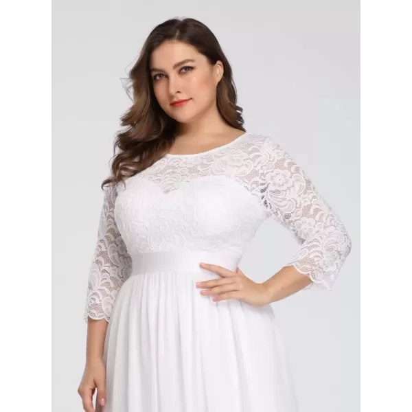 imageEverPretty Womens Plus Size ALine 34 Lace Sleeves Chiffon Long Maxi Formal Mother of The Bride Dresses 7412PZWhite