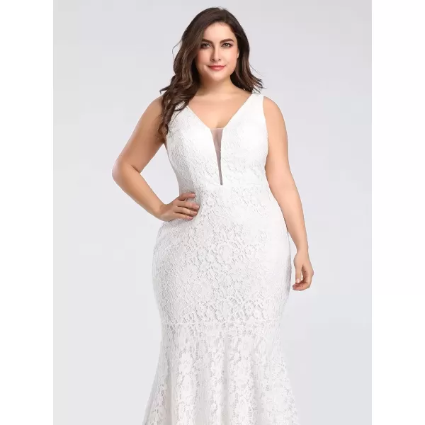 imageEverPretty Womens Plus Size VNeck Floral Lace Evening Party Mermaid Dress 08838White