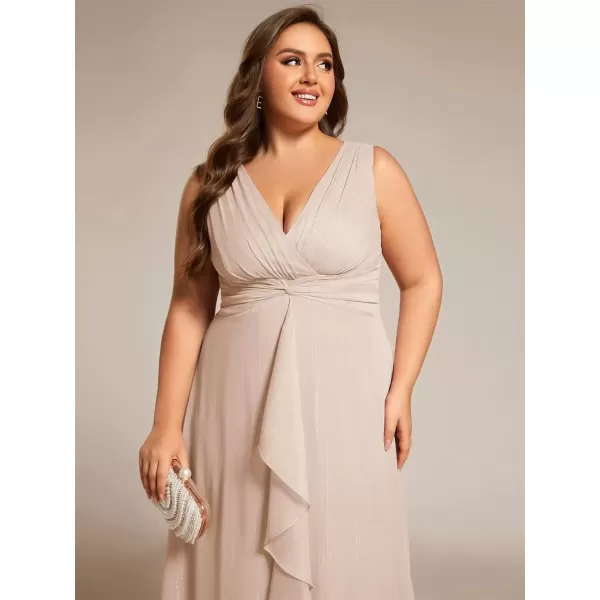 imageEverPretty Womens Sleeveless V Neck A Line Pleated Plus Size Tea Length Wedding Guest Dresses 11977DAChampagne