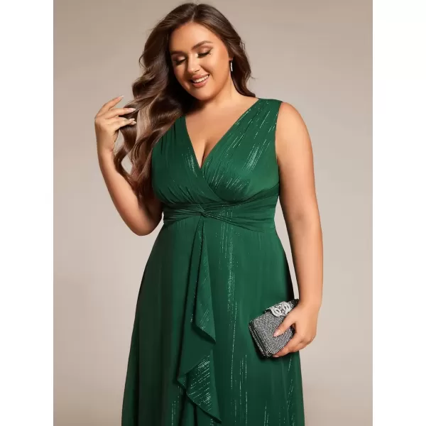 imageEverPretty Womens Sleeveless V Neck A Line Pleated Plus Size Tea Length Wedding Guest Dresses 11977DADark Green