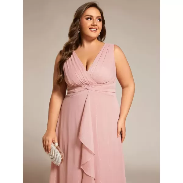 imageEverPretty Womens Sleeveless V Neck A Line Pleated Plus Size Tea Length Wedding Guest Dresses 11977DADusty Rose