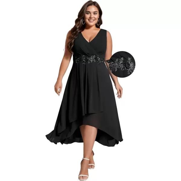 imageEverPretty Womens Summer Chiffon Sleeveless V Neck Applique Plus Size High Low Formal Wedding Guest Dresses 41926DABlack