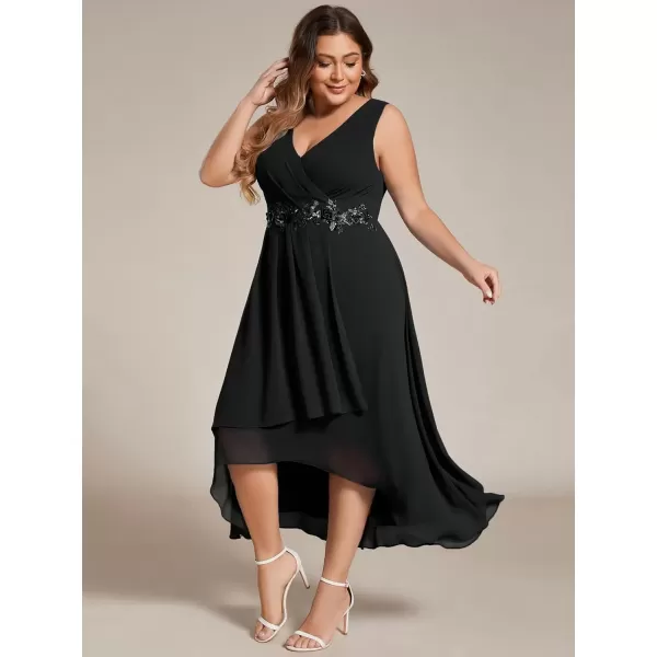 imageEverPretty Womens Summer Chiffon Sleeveless V Neck Applique Plus Size High Low Formal Wedding Guest Dresses 41926DABlack