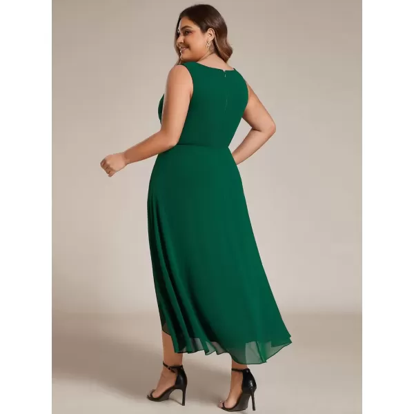 imageEverPretty Womens Summer Chiffon Sleeveless V Neck Applique Plus Size High Low Formal Wedding Guest Dresses 41926DADark Green